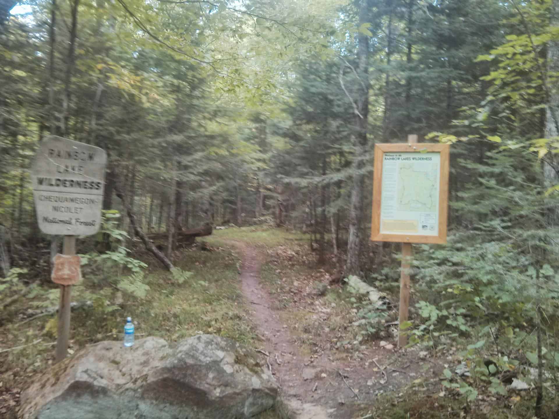 Trailhead of the North Country Trail at the southern boundary of the Rainbow Lake Wilderness in the Chequamegon-Nicolet National Forest.